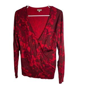 Talbots Faux Wrap Sweater Red Floral Women's S Lightweight Long Sleeve
